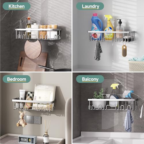 Image of Veken Shower Caddy 6-Pack, Advanced Rustproof Design, No Drilling Adhesive Shelves, Rack with Soap Holder, Large Capacity Bathroom Organizers and Storage, Wall-Mounted Kitchen & Home Decor, Silver