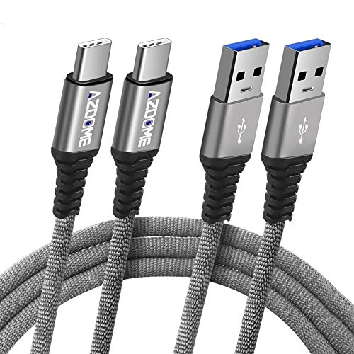 AZDOME Câble USB C Recharge Rapide Câble USB Type C vers USB 2.0 Nylon Tressé pour Samsung Galaxy S8 S9 Plus Note 8 A8 A7 A5 A3, Huawei P30 P20 Mate30 Mate20 [2-Pack,1M|2M]