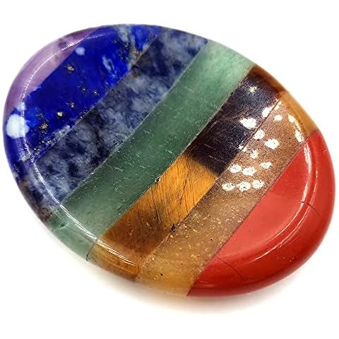 SHARKOOO Thumb Worry Stone for Anxiety, 7 Chakra Crystals Healing Stones, Oval Chakra Worry Stone, Meditation Crystal Cover
