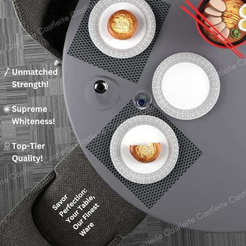 Image of Castleite Piccolo Melamine Plates Set of 6 - Break Resistant, Round Designer Plate for Eating or Serving in Home, Kitchen Use or Cafe, Stainless (Ivory Bloom, Dinner Plate 6 Pcs)