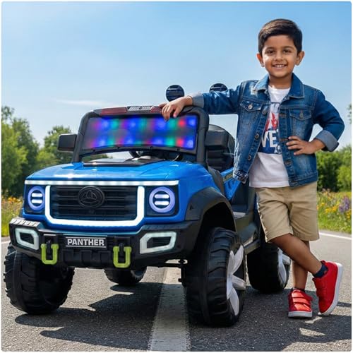 Image of Toyzone Panther Electric Jeep (Blue) | 12V Rechargeable Ride on with 5Ah Battery | Music Player with BT, USB & AUX | Smooth Acceleration | 6M Battery Warranty | Age 3-10 Years, Upto 50 kg