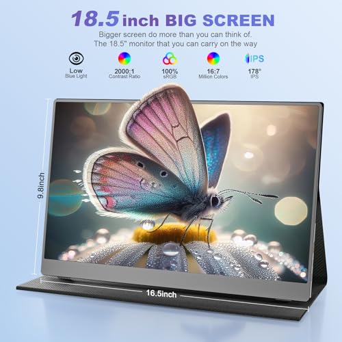 Image of 18.5 Inch Portable Monitor for Laptop, FHD 1080P 100% sRGB Travel Monitors for Laptop, Portable Computer IPS Display w /VESA, External Monitor USB-C HDR HDMI Portable Screen w /Smart Cover & Speakers