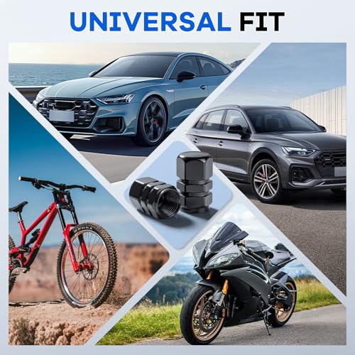 JUSTTOP Car Tire Valve Stem Caps, 12pcs Air Caps Cover, Universal for Cars, SUVs, Bike, Trucks and Motorcycles-Black