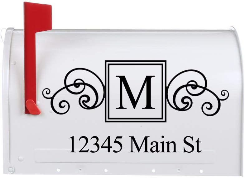Custom Scroll Square Monogram Vinyl Decal Mailbox Stickers, Personalized