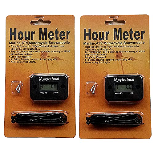 2pcs Magicalmai Inductive Hour Meter for Gas Engine Generator Lawn Mower Pressure Washer Marine ATV Boat Outboard Motor Dirt Bike Motorcycle Waterproof Hr Meters - Black