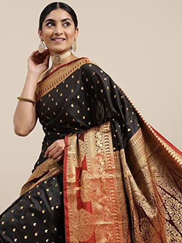 Image of Panzora Women's Banarasi Silk Saree With Unstitched Blouse Piece