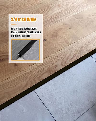 Aluminum T Molding Floor Transition Strip 36 Inch By 3/4 Inch, Matte Black Doorway Edge Trim For Wood Vinyl Laminate Floors, Flat Cinch Seam Cover/Binder, 20Mm Wide #TOP1