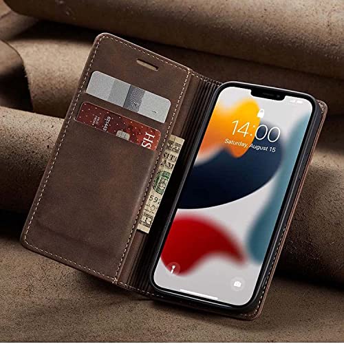 Étui portefeuille iPhone 14 Pro Max rabat magnétique café