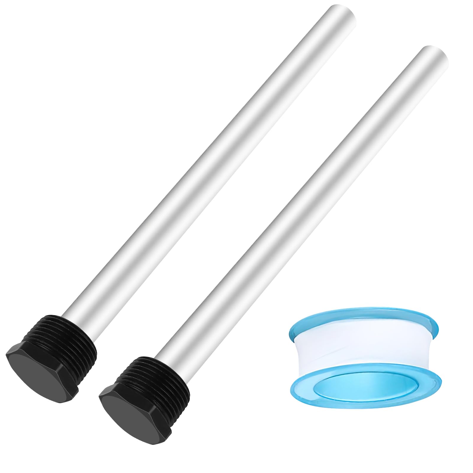 jixsloft 2 Pack RV Water Heater Anode Rod, 9.25"L x 3/4" NPT Aluminum RV Hot Water Heater Anode Rod with Seal Tape, RV Anode Rod for Hot Water Heater for Suburban, Mor-Flo, Extends RV Tank Life
