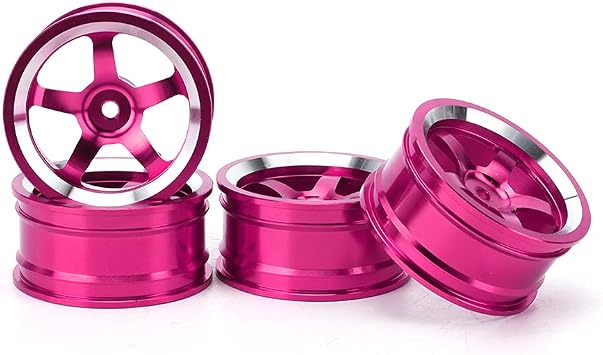 Gavigain RC Wheel Hubs, 4Pcs Aluminum Alloy, Pink, for 1/10 Gas Power Touring Car, Drift Car