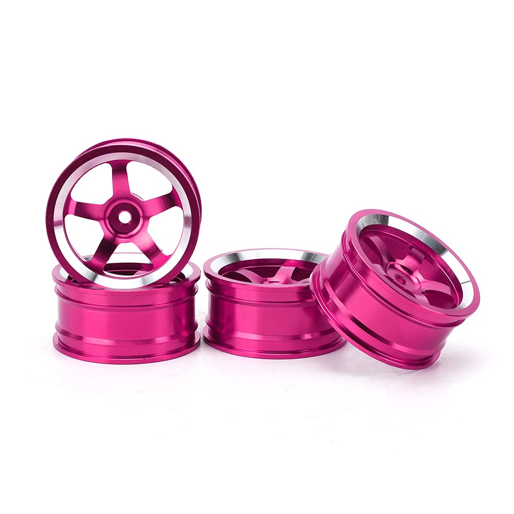 Tomotato 4 Pcs RC Wheel Hub, RC 1/10 Aluminum On Road Wheel Rims Hex Aluminum Alloy Wheel Hub Accessory RC Parts Wheels Upgrade Parts Fit for HSP 94123 Touring Drift Car (Pink)