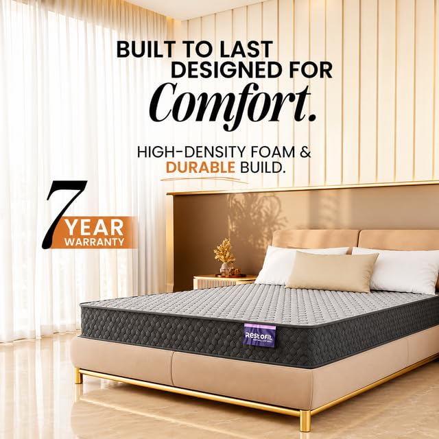 Image of RESTOFIT Orthopedic Dual Comfort King Size Mattress 75x72x10 Inches | Medium Firm 10-Inch HR Foam Mattress for Back Support | Premium Cotton | 7-Year Warranty | Vacuum Packed Roll | Sleep Well Comfort