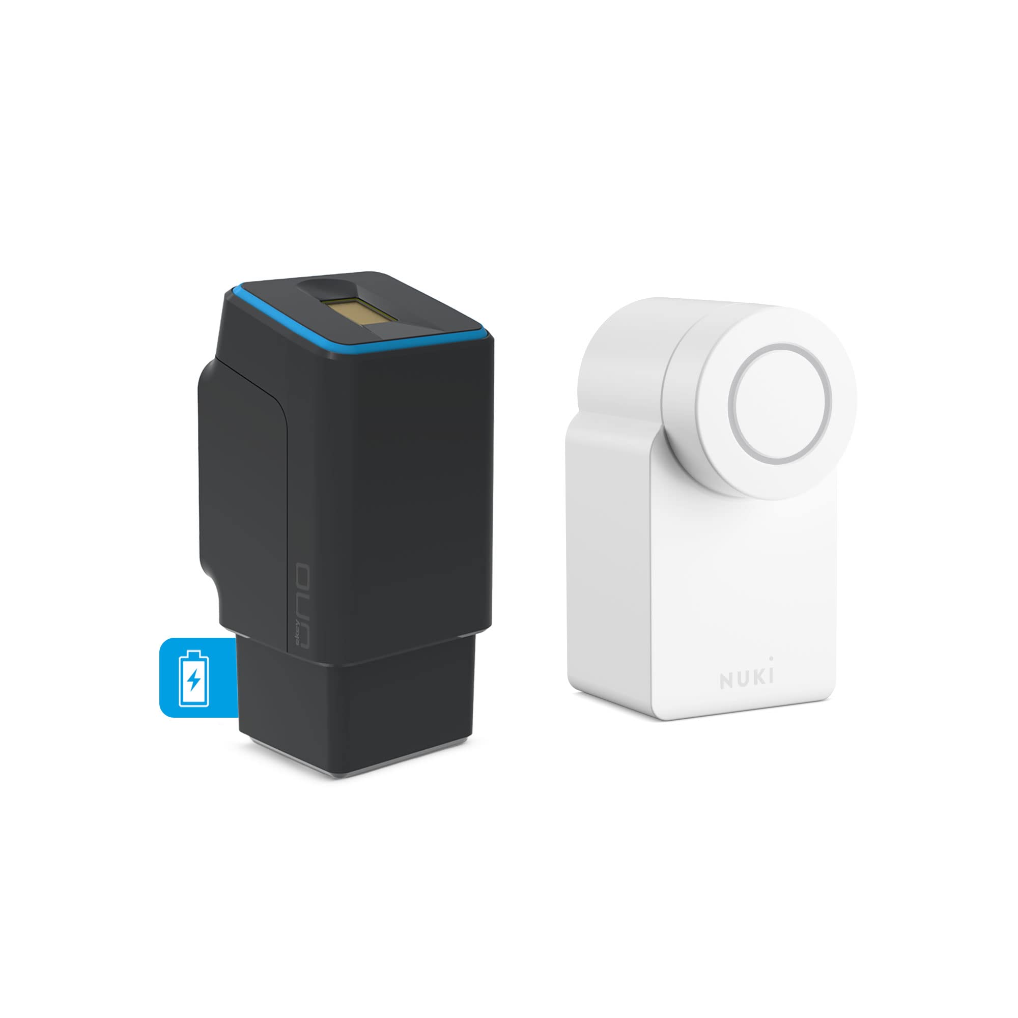 EKEY UNO200324 Fingerprint with Battery Including Nuki Smart Lock (4th Generation) White, Battery-Operated Retrofit Kit for All Standard Doors, Black