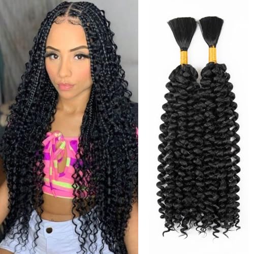 Curly Bulk Hair 20inch 155g For Braiding Hair Wet And Wavy Curly Wave Bulk Hair Quality Synthetic Micro Braiding Hair Extensions for Boho Braids No Weft (Natural Black 20inch 2Bundles)
