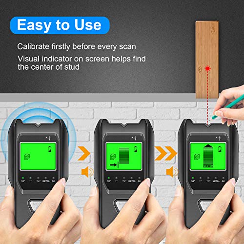 Stud Finder 5 in 1 Multi-function Upgraded Smart Stud Sensor, Wall Scanner with Battery for the Center & Edge of Metal, Studs and AC Wire, Pipe Detector for Walls