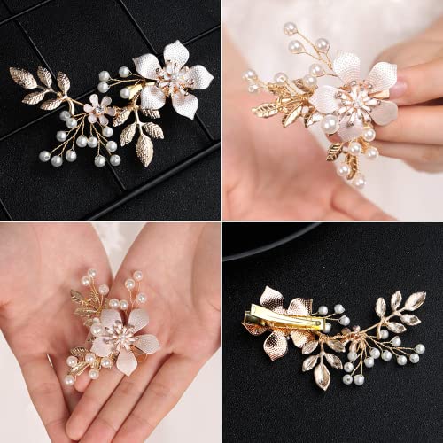 Shining Pearl Bridal Hair Clip - Gold Fascinators for Weddings Wedding Hair Accessories for Women Girls, Golden B - Image 4