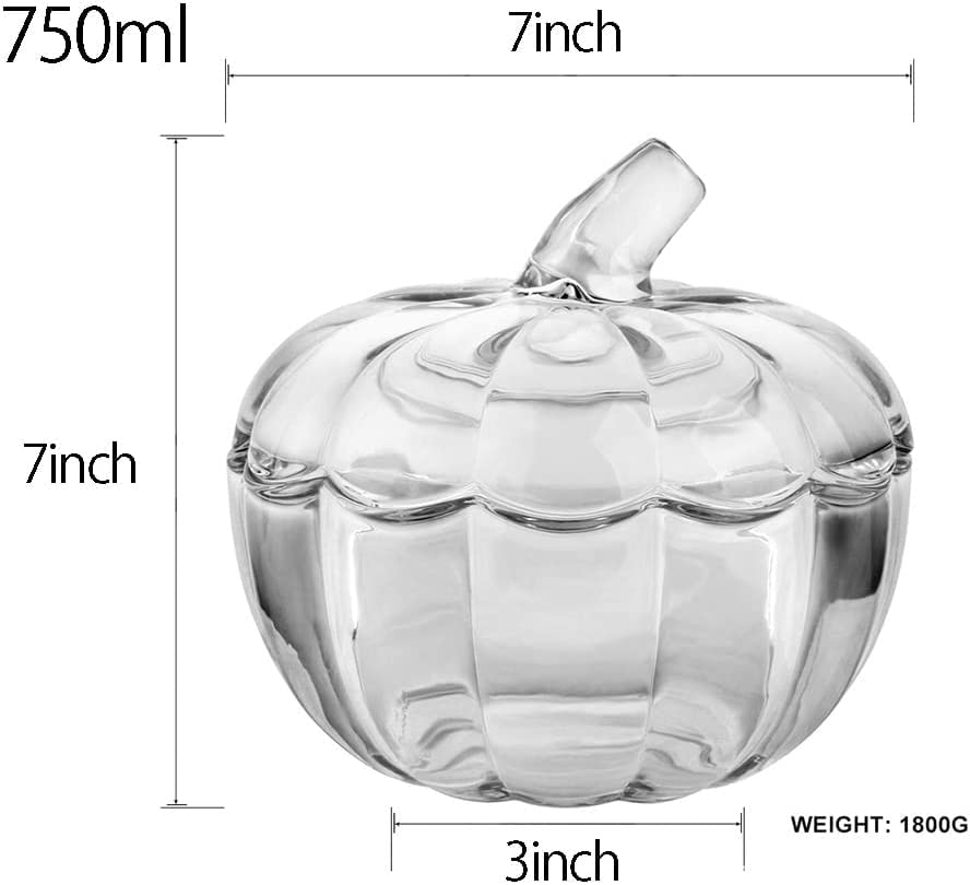 123Arts Pumpkin Glass Pumpkin Sugar Bowl Snack Jar Candy Dish Storage with Lid,7 Inches