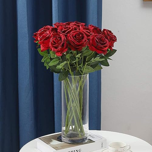 Miniatura 5 de Laelfe 12 Piezas Rosas Artificiales Borgoña, 53 Cm Tallo Largo De Flores Artificiales Para Boda, Ramo De Novia, Decoración De Hogar, Fiesta, Hotel, Aniversario