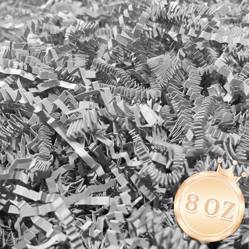 Image of 1 /2LB Light Gray Crinkle Cut Paper Shred Filler Great for Gift Wrapping, Light Gray Basket Fillers, Birthday, Gift Wrapping, Anniversary, Halloween Thanksgiving Christmas Party Decor Filling Supplies