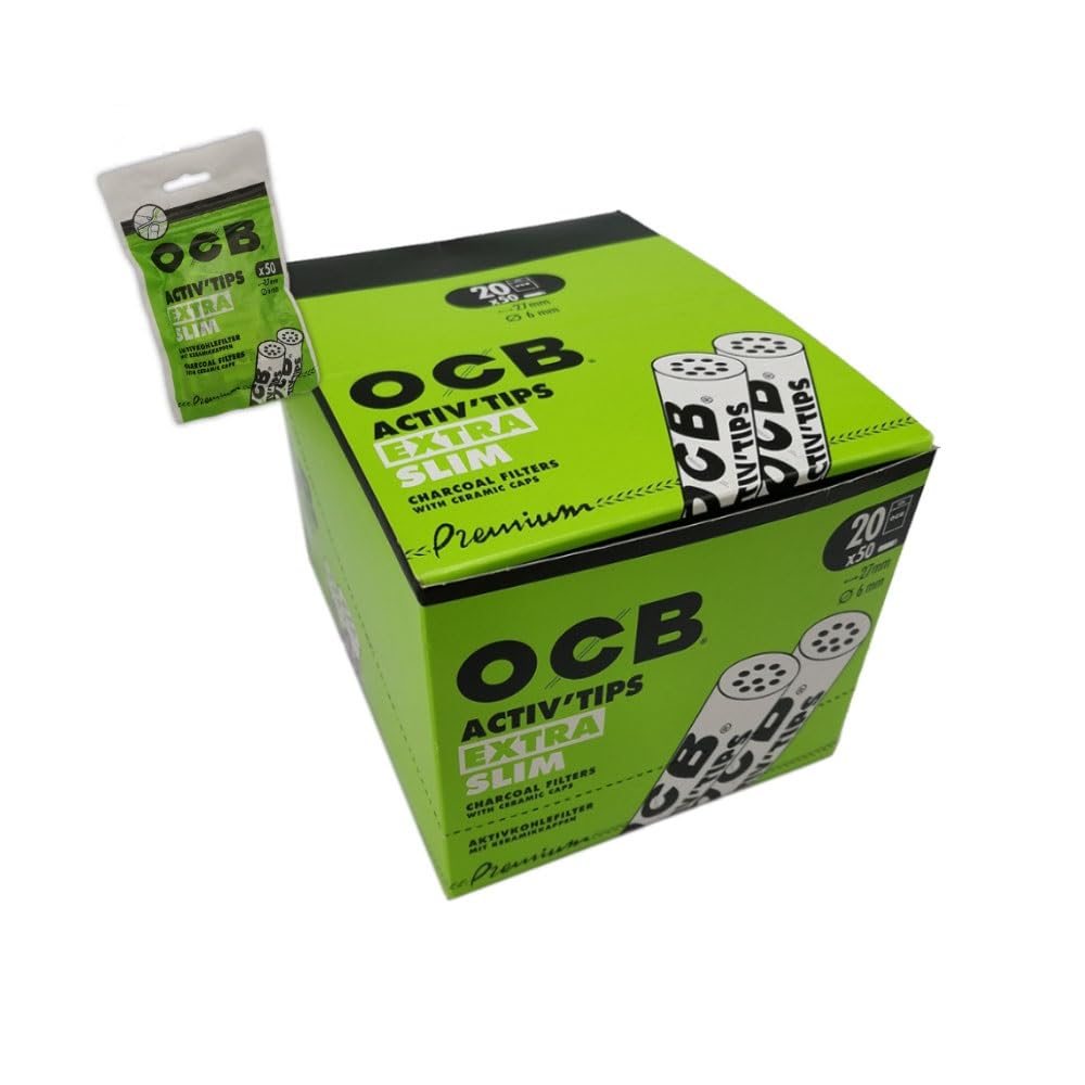 OCB 18571 ActivTips Extra Slim 6 mm-Aktivkohlefilter mit Keramikkappen-20 Beutel a 50 Stück = 1 Display, Papier