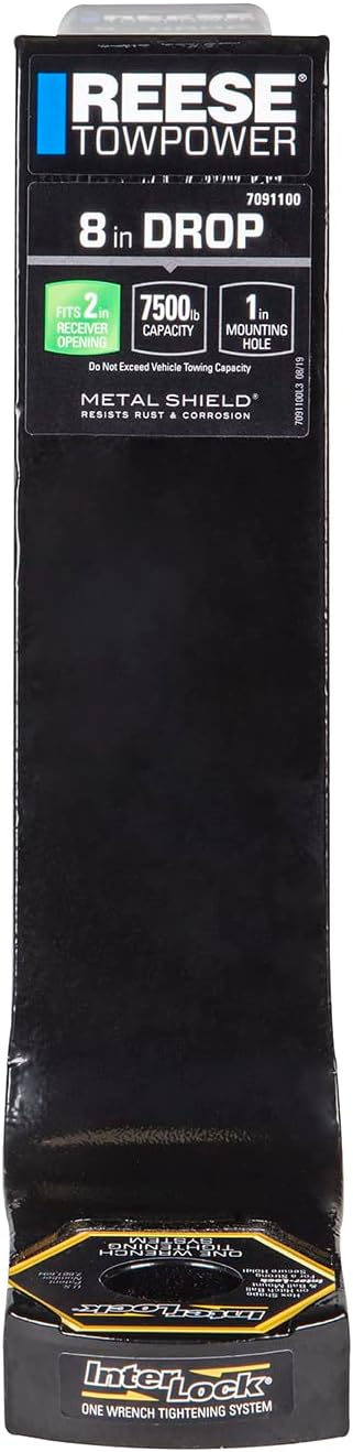 REESE Towpower 7091100 Class III Trailer Hitch Ball Mount Drawbar, Fits 2 Inch Square Receiver, 8 Inch Drop, 6.75 Inch Rise, 7,500 lbs. Capacity, Black