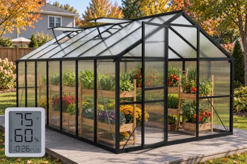 8X14FT Green House with Thermometers, Large Aluminum Greenhouse for Outdoor