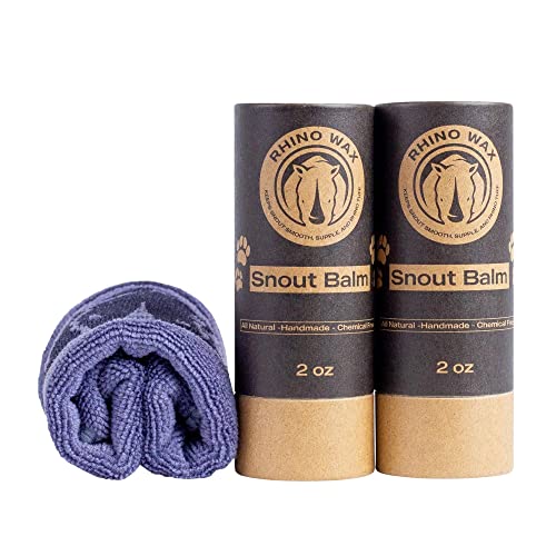 Rhino Wax - Dog Nose Balm - Natural Dog Snout Soother And Nose Treatment Formula For Quick Relief Of Dry Chapped Dog Nose, Compost Friendly 2 Oz Eco-Tubes (No Plastic) - 2 Pack + Microfiber Towel #TOP7
