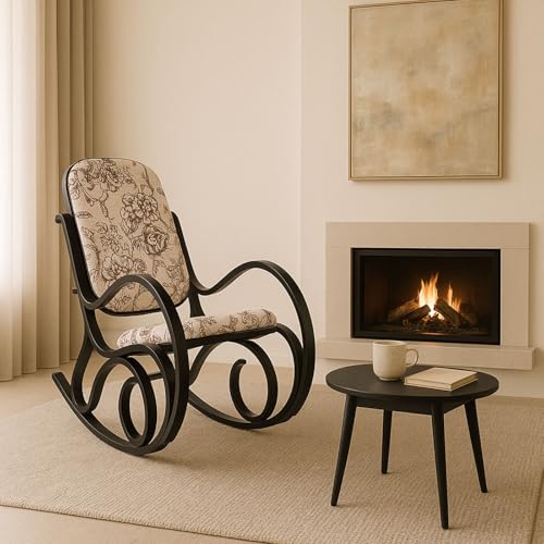 Mendler Fauteuil à Bascule M41, Rocking-Chair en Bois - Jacquard Brun – Image 3