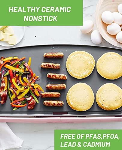 Ceramic Electric Griddle Nonstick - Extra Large - Stay Cool Handles - Adjustable Temperature Control For Pancakes Eggs Burgers (20") #TOP1