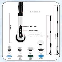 Vista 2 de Limpiador eléctrico giratorio, cepillo de limpieza inalámbrico con 8 cabezales reemplazables, mango ajustable, limpiador eléctrico de doble