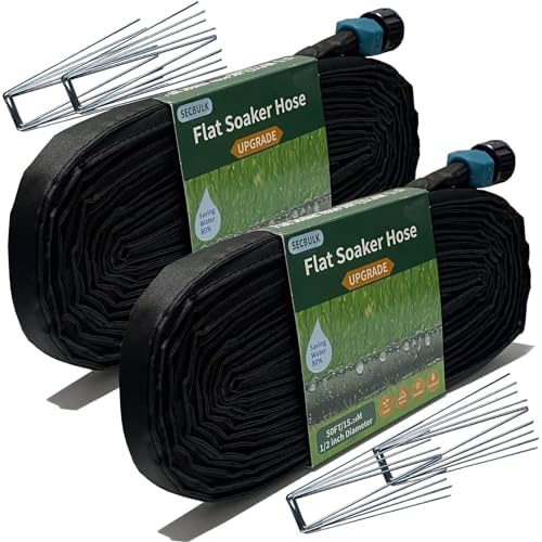 Soaker Hoses for Gardens at Lowes: Which One Will Transform Your Garden? 8 Secbulk 2025 Flat Soaker Hose 100 ft with Stakes for Garden, 50ft x 2 Linkable Drip Hose Diy Garden Irrigation System Saving 80% Water, Dual-layer Leak-free Design Water Hose with Holes