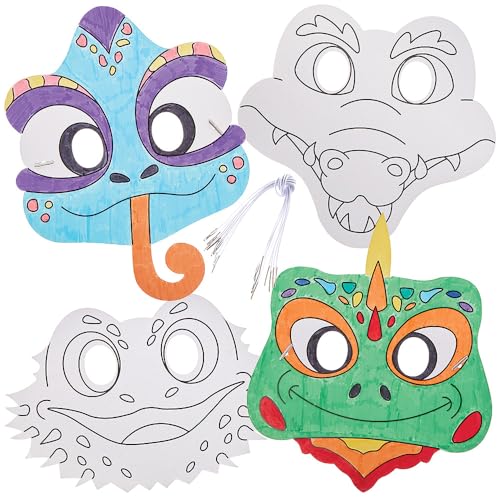 Baker Ross FN193 Reptile Colour-in Masks - Pack of 8, Costume de déguisement Arts and Crafts