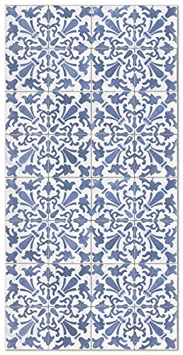 Panorama Tapis Vinyle - Modèle Carreaux Ciments Géométrique Bleu 40x80 cm - Différentes Tailles - Deco Maison, Cuisine, Chambre et Exterieur