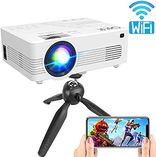 QKK Upgraded 4500Lumens WiFi Projector, Full HD 1080P Supported Mini Projector [Tripod Included]