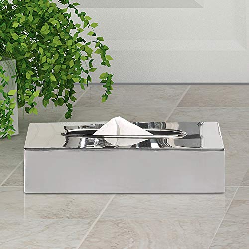 nu steel Gloss collection Stainless Steel Flat Rectangle Tissue Box Cover Holder for Bathroom Tissue Holder Vanity Countertop, Bedroom Dressers, Night Stands, Desks and Tables Dining Hall - Shiny
