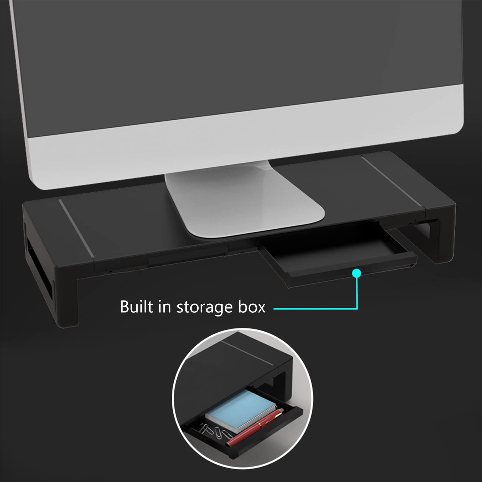 Supporto per monitor, supporto per computer pieghevole e regolabile in altezza con cassetto portaoggetti, supporto per tablet e telefono e HUB USB, supporto per ripiano da