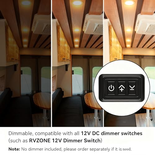 Image of RVZONE 12 Volt LED Puck Light RV Boat Recessed Ceiling Light Super Slim LED Panel Light with Hole Puncher DC 12V 3W Full Aluminum Downlights 6 Pack,2700-3200k
