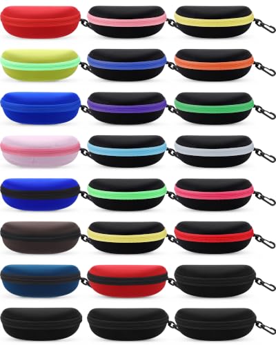 Image of Treela 24 Pcs Sunglasses Case Portable Travel Hard Shell Zipper Frame Summer Eyeglasses Case with Plastic Hook for Women Men