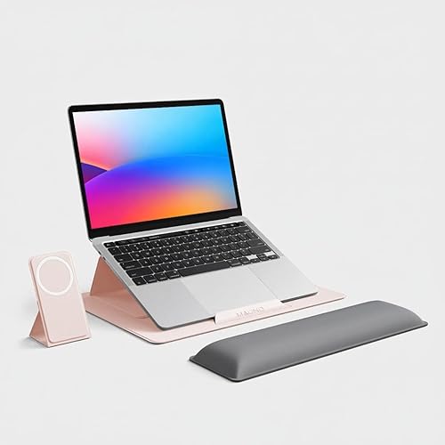 Miniatura 9 de HUANUO Magnetic Laptop Stand for 10-17" Laptops, Portable Foldable Laptop Riser with Phone Holder & Wrist Cushion, Adjustable Ergonomic Computer Blue