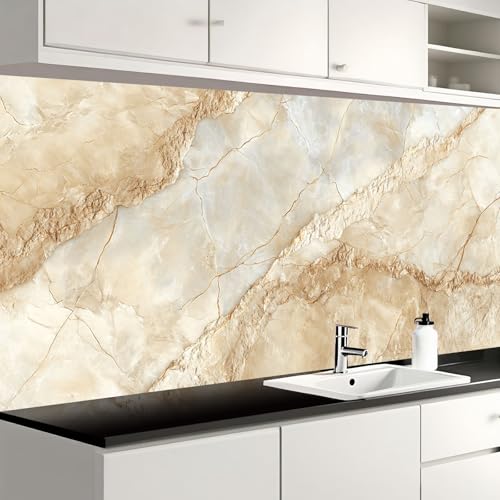 Image of Nuxovilar Beige Stone Marble Wallpaper Peel Stick Vinyl 15.75x39.37