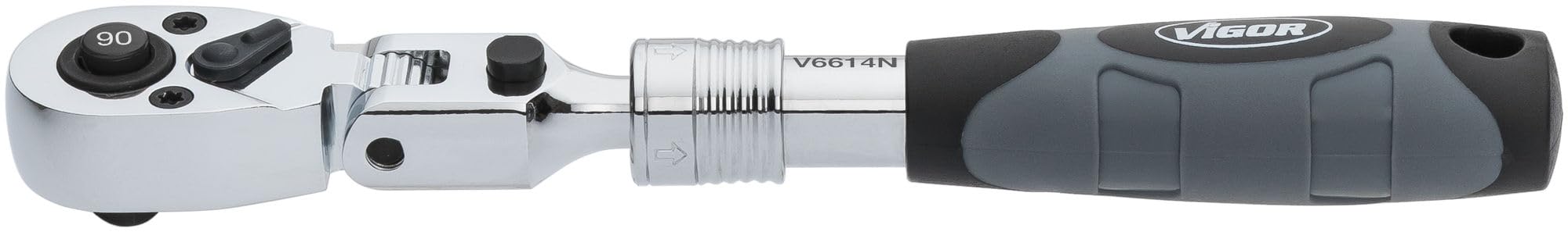 Vigor Telescopic Reversible Ratchet Handle V6614N, 1/4 Inch Square, Extendable from 175-225 mm, 180 Degree Swivel Head, 4 Degree Operating Angle