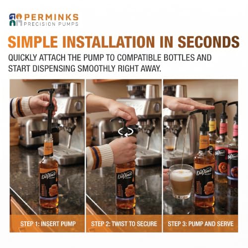 Image of Syrup Pump, Compatible with 750ml Torani, DaVinci & Skinny, 6-Pack, Black | Leak-free, 1 /4oz precision pump with locking nozzle. Great for coffee bar accessories, dirty soda stations & dessert sauces