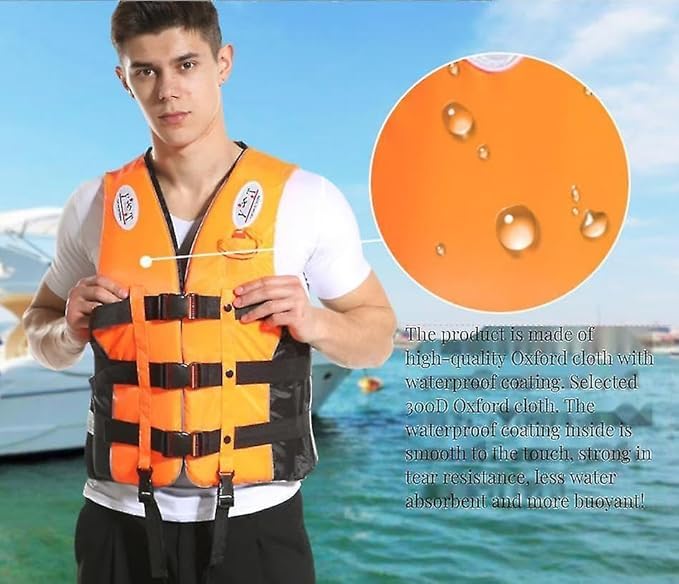 CHALISA Inflatable Swim Vest Jacket for Swimming Pool, Swimming Jacket Life Jacket Personal Flotation Adult Safety Life Jacket Swim Jacket Flotation Vest for Swimming Boating with Whistle (Orange) 2