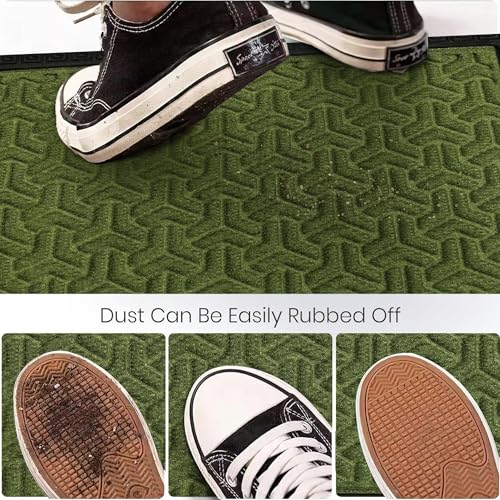 Image of Yellow Weaves 1 Pc Door Mat for Home Entrance, Outdoor Rubber Mat - Non-Slip, Anti Skid Foot Mat, Dirt Trapper, Heavy-Duty, Weather-Resistant, Waterproof Doormat (40x60cms, Geometric, Olive Green)