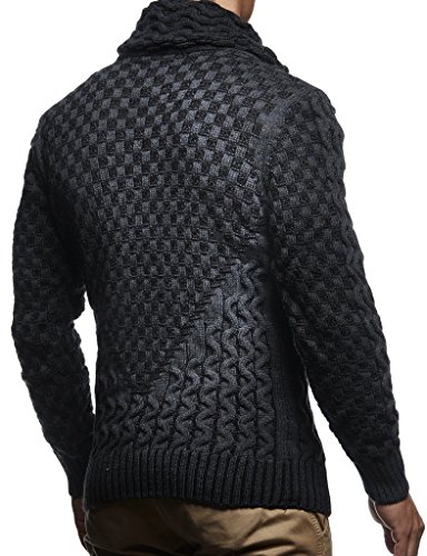 Leif Nelson Men’s Knitted Pullover | Long-Sleeved Slim fit Shirt | Basic Sweatshirt with Shawl Collar and Faux Leather4