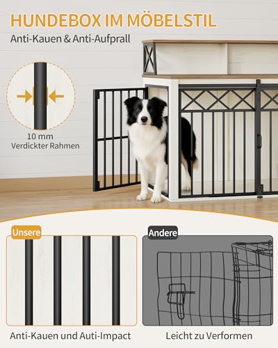 Hzuaneri-Hundekaefig-Moebel-mit-Lagerregal-Dreituerige-Hundebox-fuer-Zuhause-Indoor-Kennel-mit-Scheunentuer-Beistelltisch-Geeignet-fuer-MittlereGrosse-Hunde-100-x-60-x-86-cm-Weiss-Braun-DFC87414B - Sparfuchs24.io - Preisvergleich & Top Angebote Online