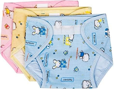 PEUBUD ® Outside Printed Soft Cotton Inside Non-Toxic PVC Plastic Waterproof U Nappy/Diaper/Langot with 0-4 Months(Pack of 3)