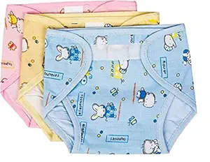 PEUBUD Outside Printed Soft Cotton Inside Non-Toxic PVC Plastic Waterproof U Nappy/Diaper/Langot with 0-4 Months(Pack of 3)