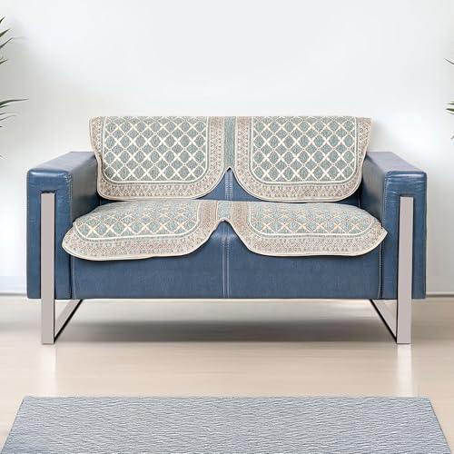 Image of Premium Chenille Woven Anti-Slip 2 Seater Sofa Cover | L-Shape Sofa Seat Protector for Living Room | Durable & Stylish Slipcover - Teal