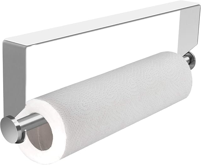 Mczcent Kitchen Roll Holder Under Cabinet, Self-Adhesive Wall Mounted Under Cupboard Brushed Kitchen Paper Towel Holder Dispenser Stainless Steel No Drilling Paper Towel Roll Rack Holder for Kitchen